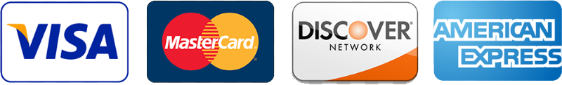 Accepted Credit Cards: Visa, MasterCard, Discover, American Express